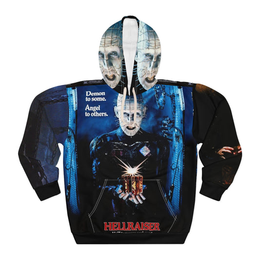 Hellraiser Tribute Digital Pullover Hoodie, Horror Movie Apparel, AOP Sweater, Gift for Fans, Halloween Outfit, Graphic Hoodie