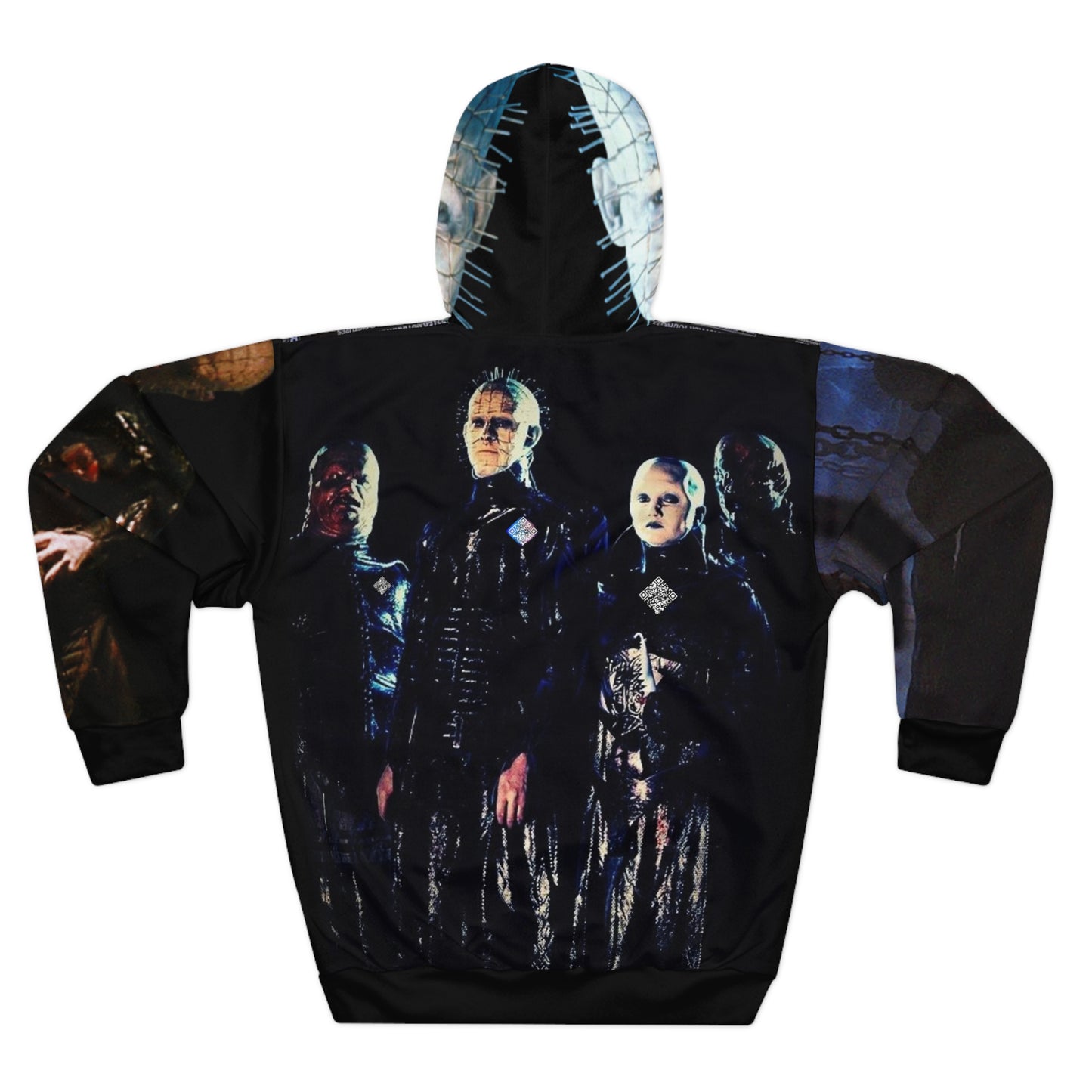 Hellraiser Tribute Digital Pullover Hoodie, Horror Movie Apparel, AOP Sweater, Gift for Fans, Halloween Outfit, Graphic Hoodie