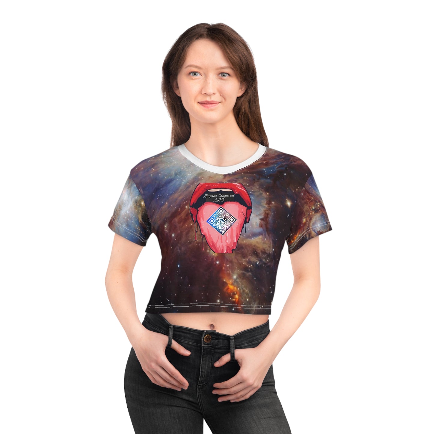 “Cosmic Orion” Artificially Intelligent Women’s Digital Crop Tee (AOP)