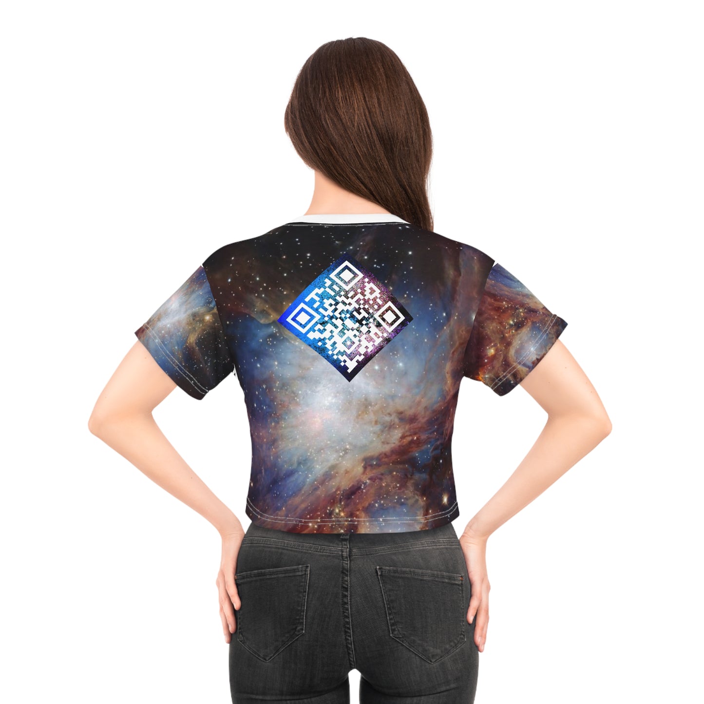 “Cosmic Orion” Artificially Intelligent Women’s Digital Crop Tee (AOP)