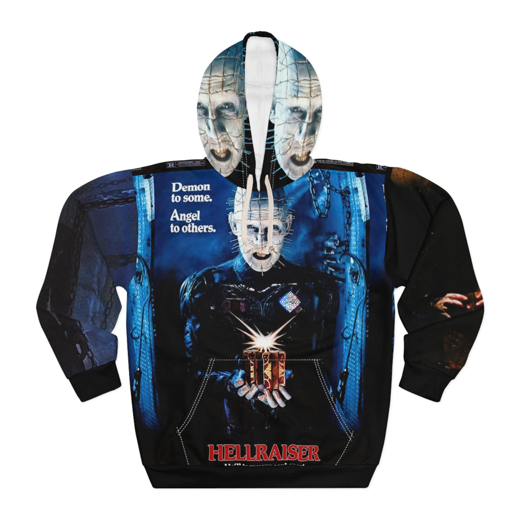Hellraiser Tribute Digital Pullover Hoodie, Horror Movie Apparel, AOP Sweater, Gift for Fans, Halloween Outfit, Graphic Hoodie