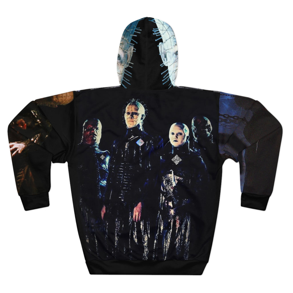Hellraiser Tribute Digital Pullover Hoodie, Horror Movie Apparel, AOP Sweater, Gift for Fans, Halloween Outfit, Graphic Hoodie