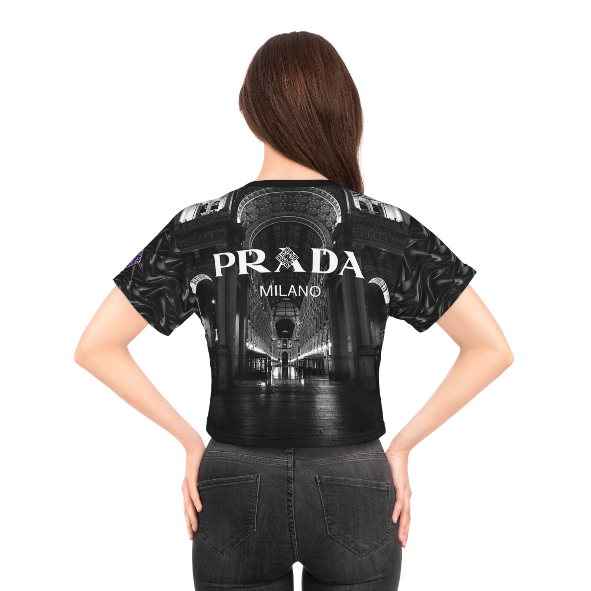 Abstract Black Prada Digital Crop Tee for Women - Tribute Tee