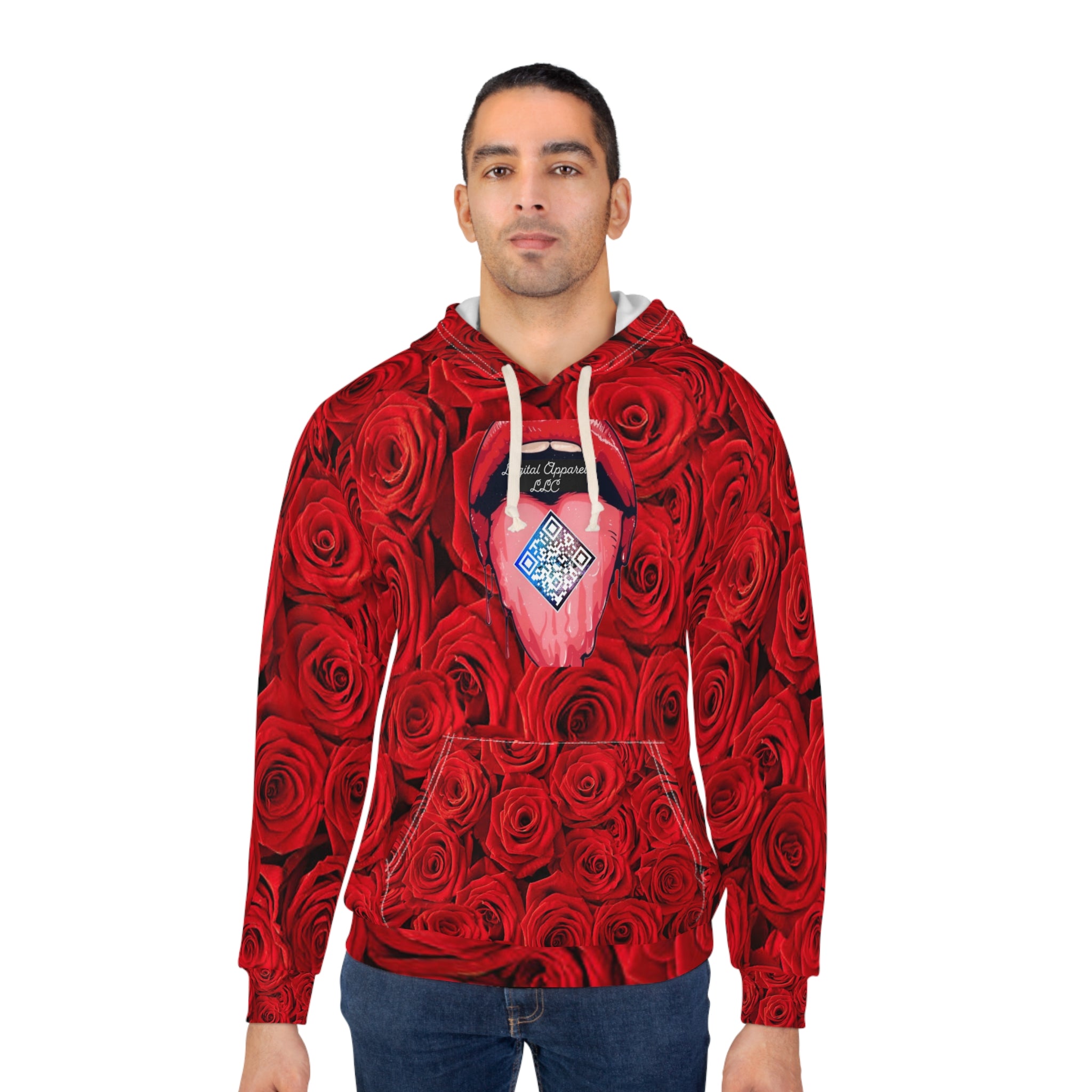 Digital Red Rose Unisex Pullover Hoodie (AOP)