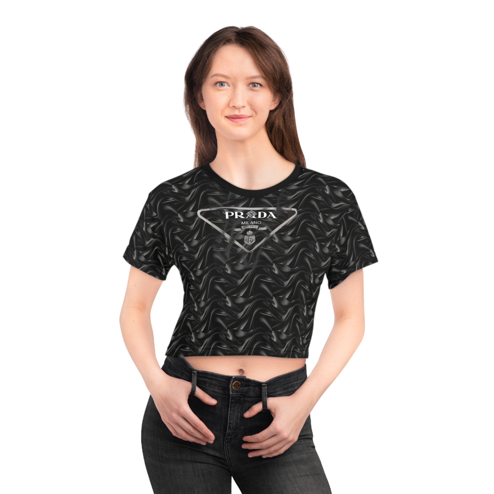 Abstract Black Prada Digital Crop Tee for Women - Tribute Tee