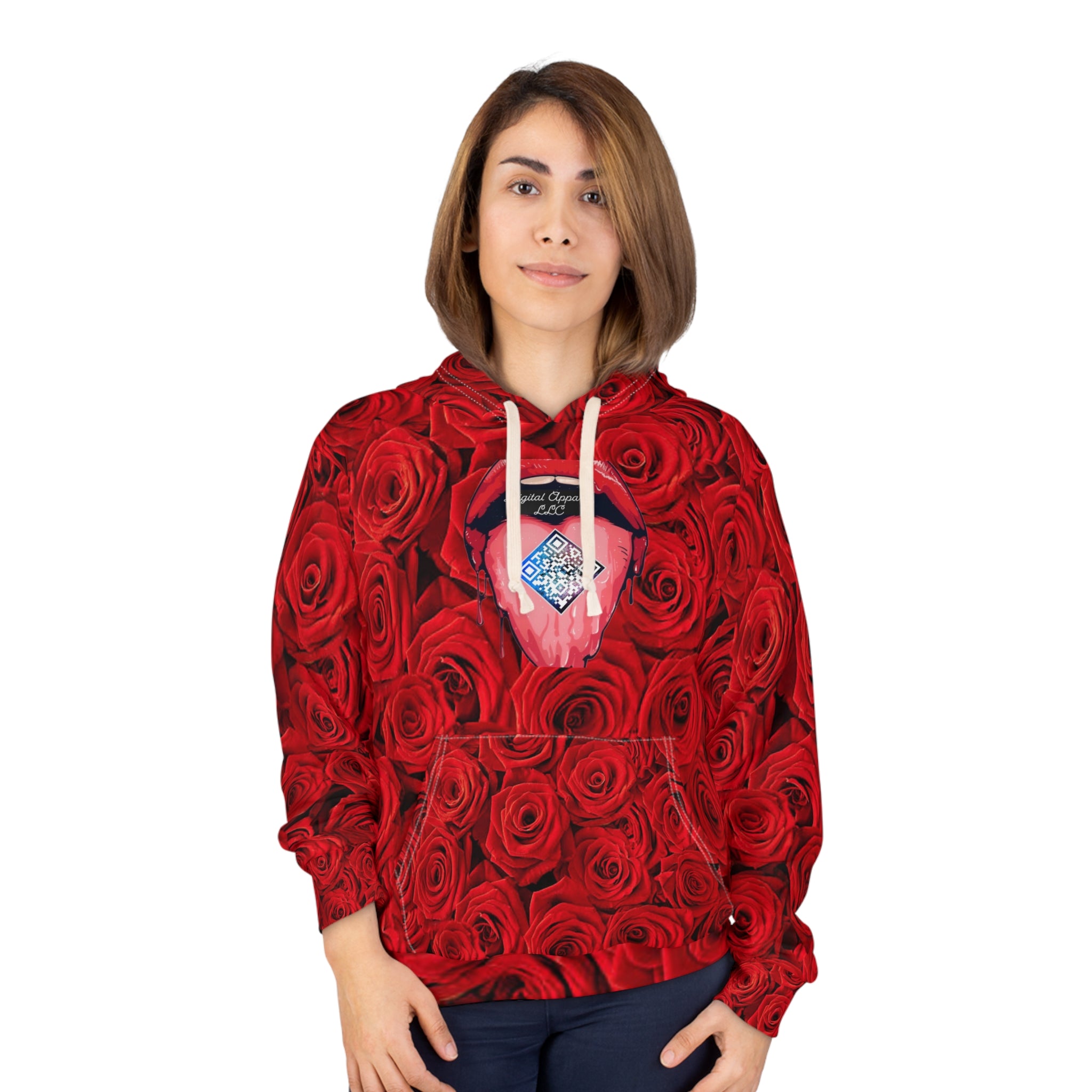 Digital Red Rose Unisex Pullover Hoodie (AOP)