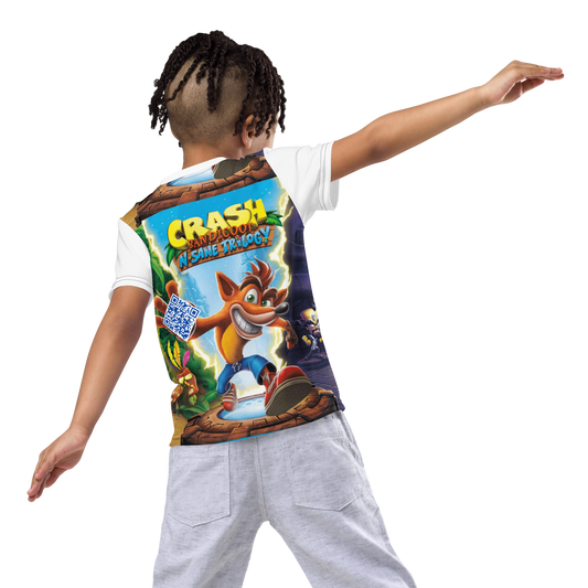 Digital Crash Bandicoot Retro Gaming Tribute Kids crew neck t-shirt
